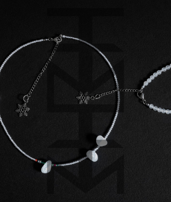 NASZYJNIK Z KRYSZTAŁEM GÓRSKIM, KWARCEM, HEMATYTEM, TURKUSEM - KOMPLET