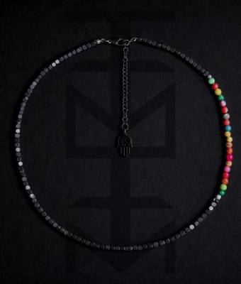 NASZYJNIK HAMSA - RĘKA FATIMY Z HEMATYTEM I JASPISEM