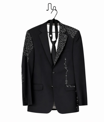 CZARNA MARYNARKA VINTAGE Z KREMOWYMI NASZYCIAMI - UPCYCLING