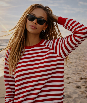 BLUZA W PASKI CZERWONO-BIAŁE Z DZIANINY BAWEŁNIANEJ