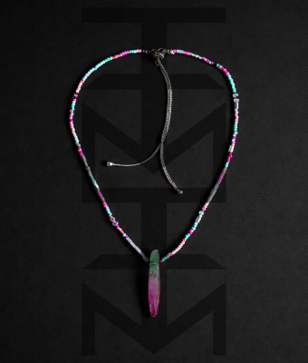 PASTELOWY NASZYJNIK SOPEL Z KWARCEM I HEMATYTEM