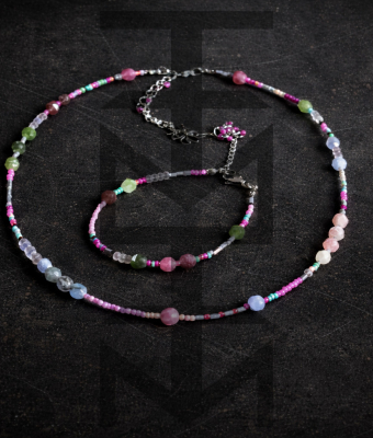 PASTELOWY NASZYJNIK I BRANSOLETKA Z TURMALINEM - PSZCZOŁA