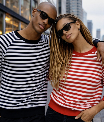 BLUZA W PASKI CZARNO-BIAŁE Z DZIANINY BAWEŁNIANEJ RED