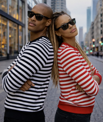 BLUZA W PASKI CZARNO-BIAŁE Z DZIANINY BAWEŁNIANEJ NERO