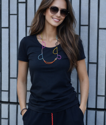 CZARNY T-SHIRT DAMSKI Z DZIANINY BAWEŁNIANEJ ZUZU