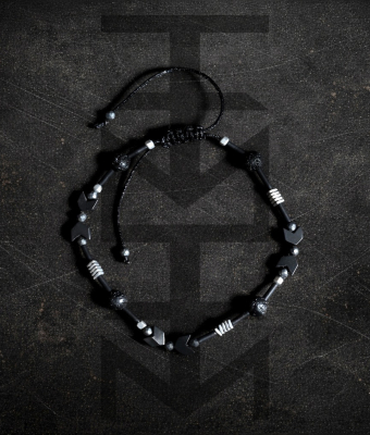 CZARNA BRANSOLETKA Z HEMATYTEM I LAWĄ WULKANICZNĄ