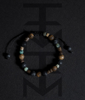 BRANSOLETKA Z TURKUSEM I DREWNEM SANDAŁOWYM & KOKOSOWYM