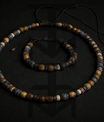 DREWNIANE KORALIKI Z LAWĄ WULKANICZNĄ - KOMPLET