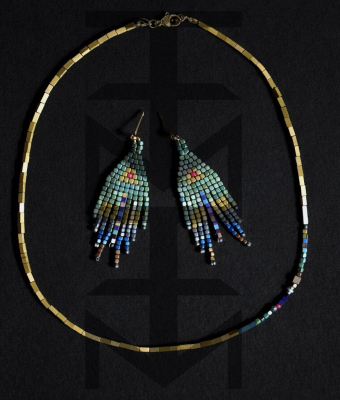 ZIELONY KOMPLET Z HEMATYTU BOHO