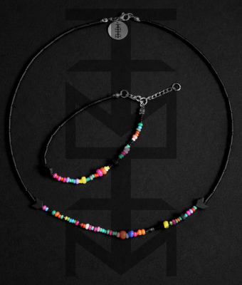 NASZYJNIK I BRANSOLETKA Z KOLOROWYCH KORALIKÓW I HEMATYTU- KOMPLET