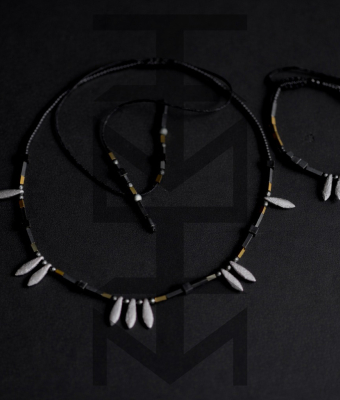 SZARY NASZYJNIK I BRANSOLETKA BOHO Z HEMATYTEM